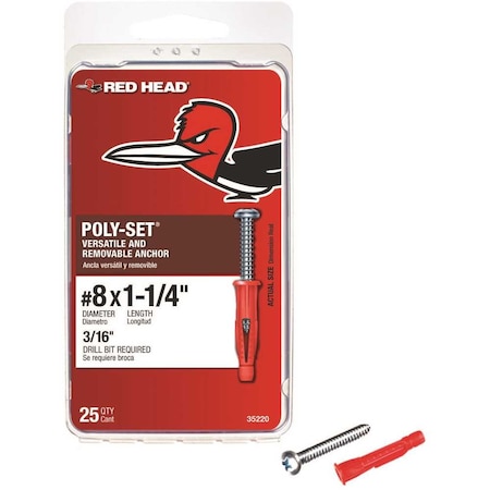 RED HEAD 1-1/4 in. Poly-Set Pan Head Phillips Light Duty Anchors with Screws, 25PK 35220